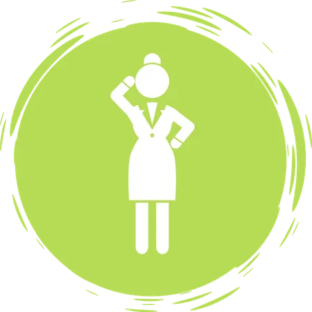 Businesswoman Green Cirlce Portrait Stamp Style Thinking Businessperson Thoughtful Woman Avatar Logo Wearing Office Suit Dress Keeping Dresscode Female Gesturing Hand Anonymous Person Lady Illustration
