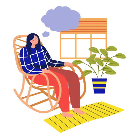 Thoughtful woman sitting on relaxing chair  Illustration