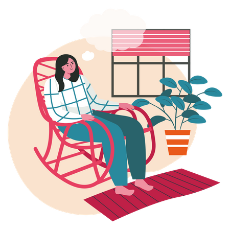 Thoughtful woman sitting on relaxing chair  Illustration