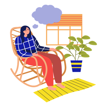 Thoughtful woman sitting on relaxing chair  Illustration