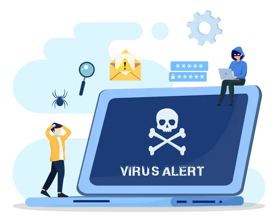 Virus Malware Detected Concept Viruses Attack Warning Signs Hacking Alert Messages Vector Illustration
