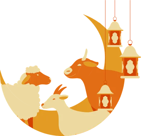 満月と3匹の動物  イラスト