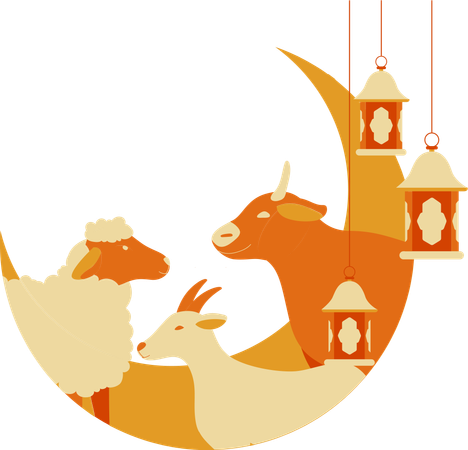 Three animals with full moon  Illustration
