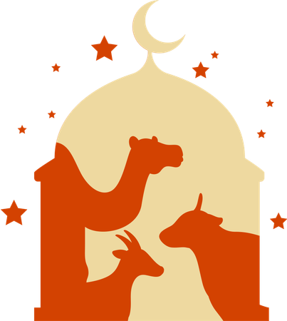 Three animals with full mosque  Illustration