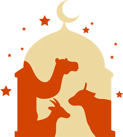 Three animals with full mosque  Illustration
