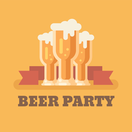 Three beer glasses on orange background  Illustration