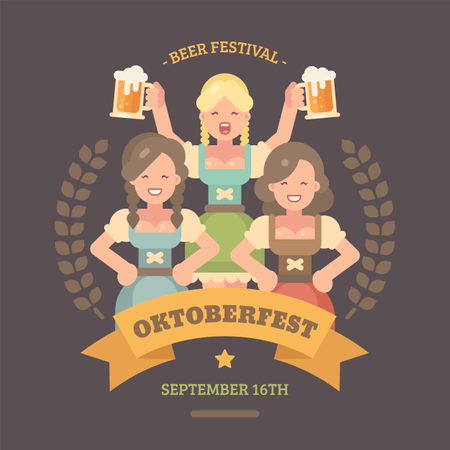 Three beer maids in dirndl dresses  Illustration