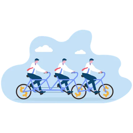 自転車に乗る3人のビジネスマン  イラスト