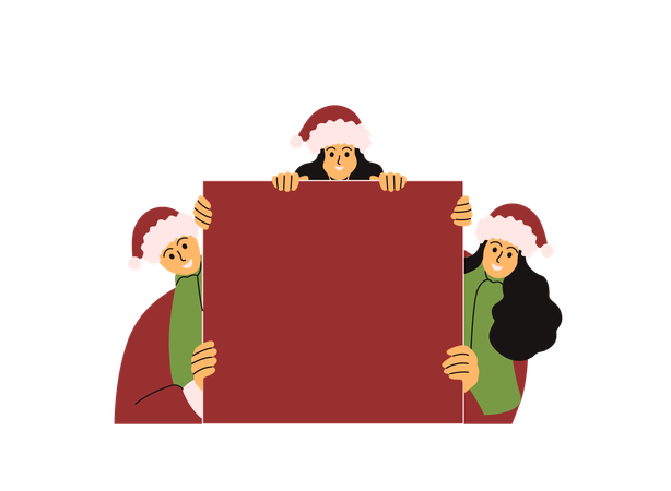 Three children hold speech Christmas board  Illustration