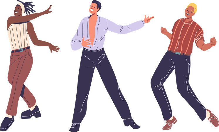 Three Diverse Dancers Performing Various Dance Styles  Illustration