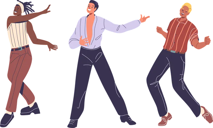 Three Diverse Dancers Performing Various Dance Styles  Illustration