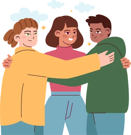 Three friends hugging  Illustration