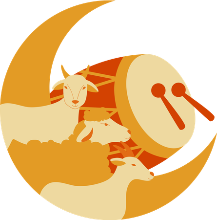 Three goats standing in front of bedug  Illustration