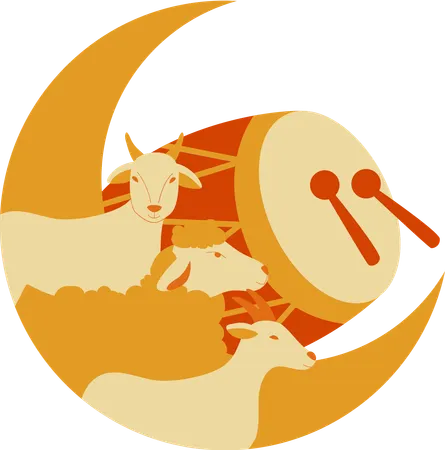 Three goats standing in front of bedug  Illustration
