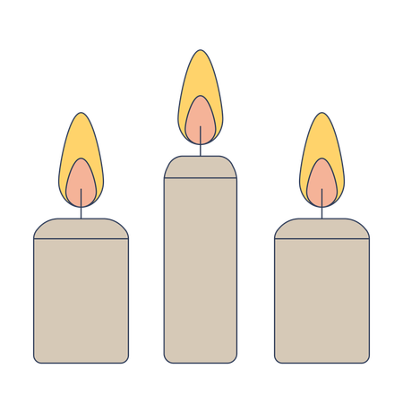 Three lit candles with glowing flames  Illustration