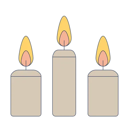Three lit candles with glowing flames  Illustration