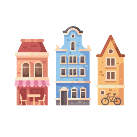 Three old city buildings Illustration