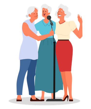 Three old woman singing song Illustration