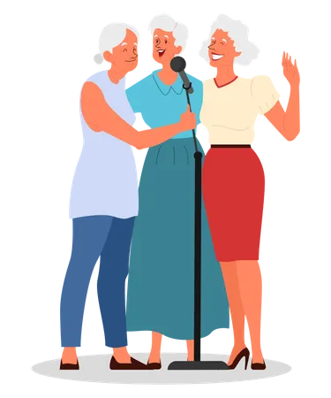 Three old woman singing song  Illustration