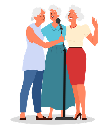 Three old woman singing song  Illustration