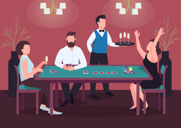 Three people play poker  Illustration