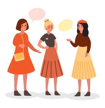 Three Woman Talk To Each Other Using Bubble Speech People Chatting Communication With Person Isolated Flat Vector Illustration Isolated Flat Vector Illustration Illustration