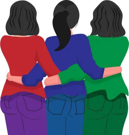 Three women hugging each other  Illustration