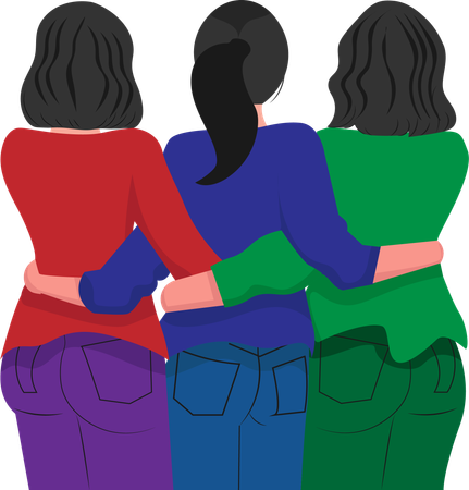 Three women hugging each other  Illustration