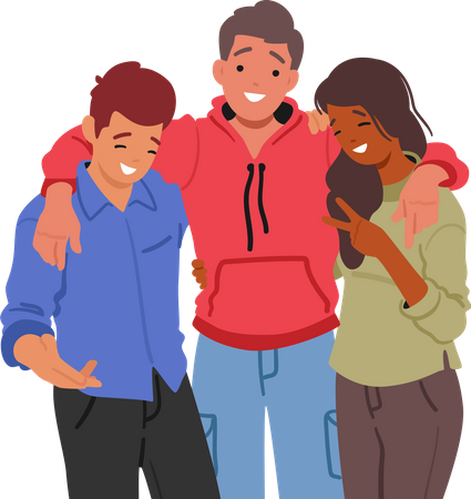 Three Young Friends Girl and Two Boys  イラスト