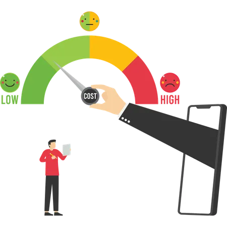 Through smartphone pull hand turning cost dial to a low  Illustration