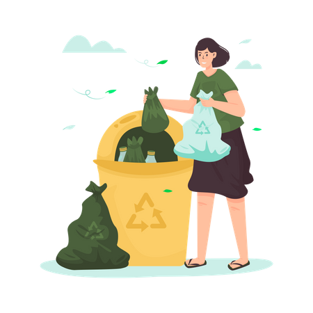 Throw garbage in trashcan  Illustration