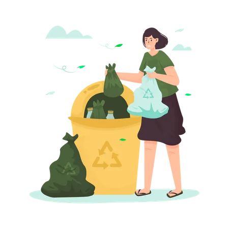 Throw garbage in trashcan  イラスト