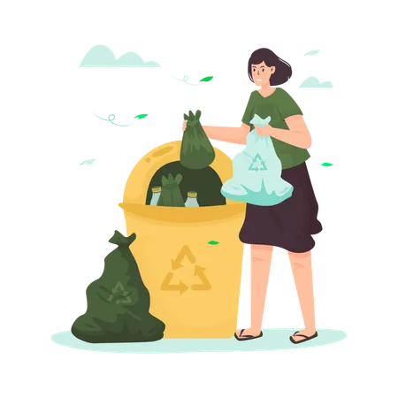 Throw garbage in trashcan  Illustration