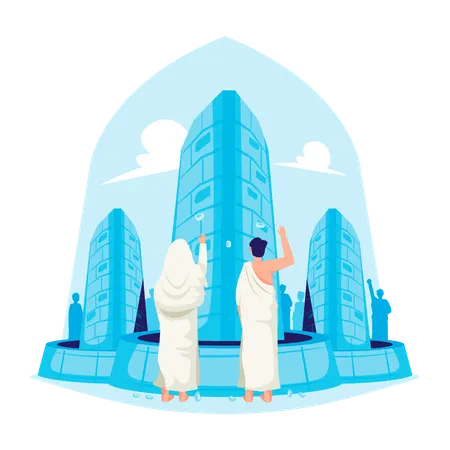 Throwing pebbles at the Jumrah pillar  Illustration