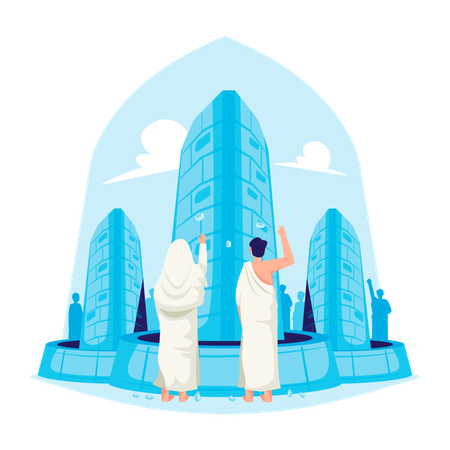 Throwing pebbles at the Jumrah pillar  Illustration