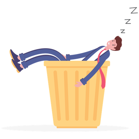 Throwing putting sleeping worker in trash can  Illustration