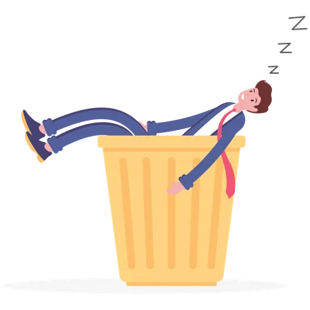 Throwing putting sleeping worker in trash can  Illustration