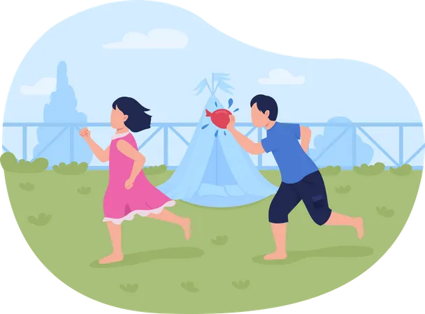 Throwing water balloons  Illustration