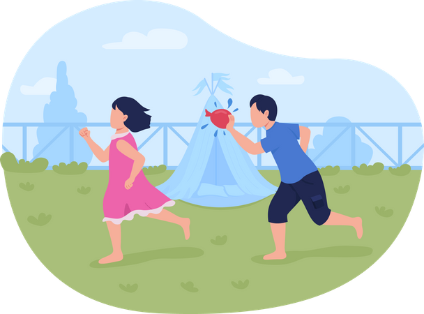 Throwing water balloons  イラスト
