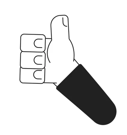 Thumb Up Monochrome Flat Vector Hand Show Approval Hand Gesture Editable Black And White Thin Line Icon Simple Cartoon Clip Art Spot Illustration For Web Graphic Design イラスト