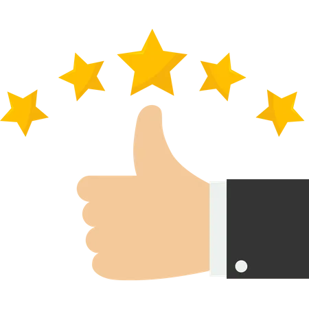 Thumb Up With Five Star Rating Vector Illustration Design Concept In Flat Style イラスト