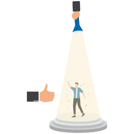 Thumbs up for businessman in spotlight  Illustration