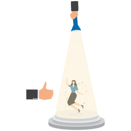 Thumbs up for businesswoman in spotlight  Illustration