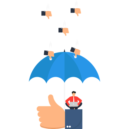 Thumbs Up Protecting Businessman from Negative Feedback  Illustration
