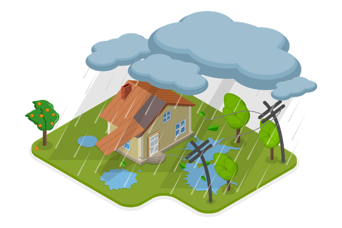 Thunderstorm and Natural Disaster  Illustration
