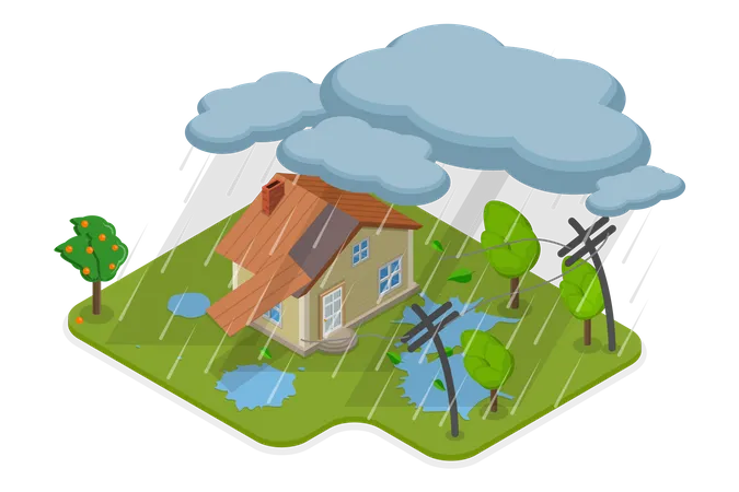 Thunderstorm and Natural Disaster  Illustration