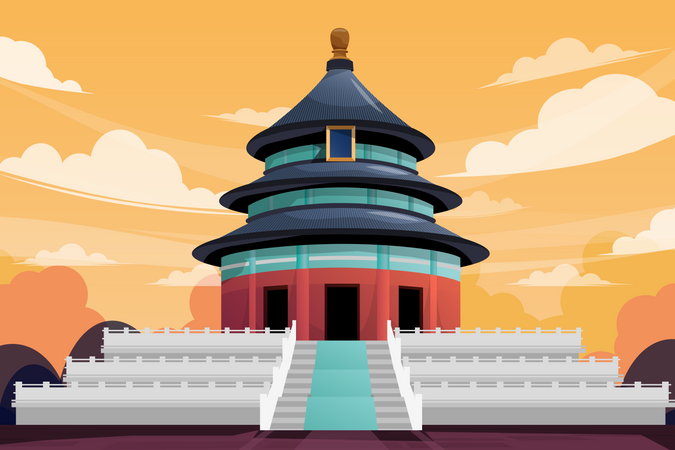 Tiantan temple famous monument in Beijing China  Illustration