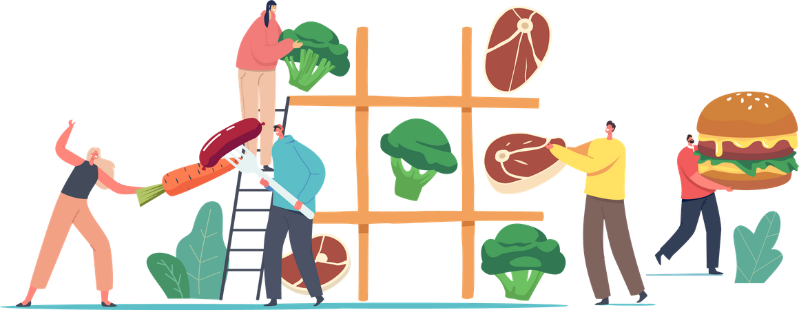 Tic-tac-toe game with Veg-food vs Non-veg food  Illustration