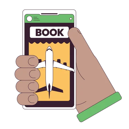 Ticket Booking Flat Line Concept Vector Spot Illustration Holding Smartphone For Buying Tickets On Plane 2 D Cartoon Outline Hand On White For Web UI Design Editable Isolated Color Hero Image Illustration