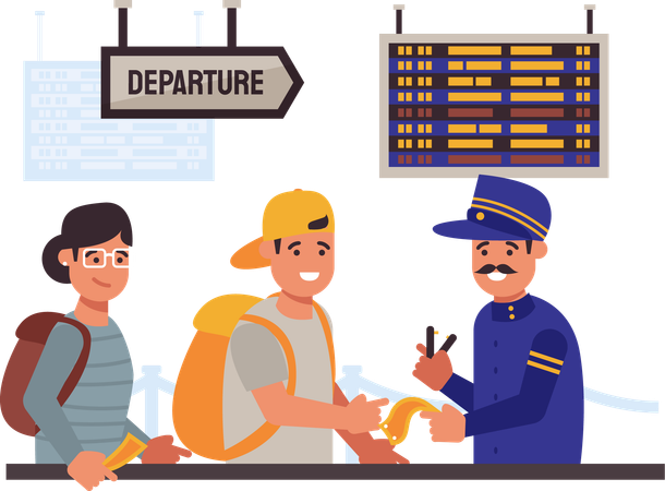 Ticket Officer Checking Tickets  イラスト